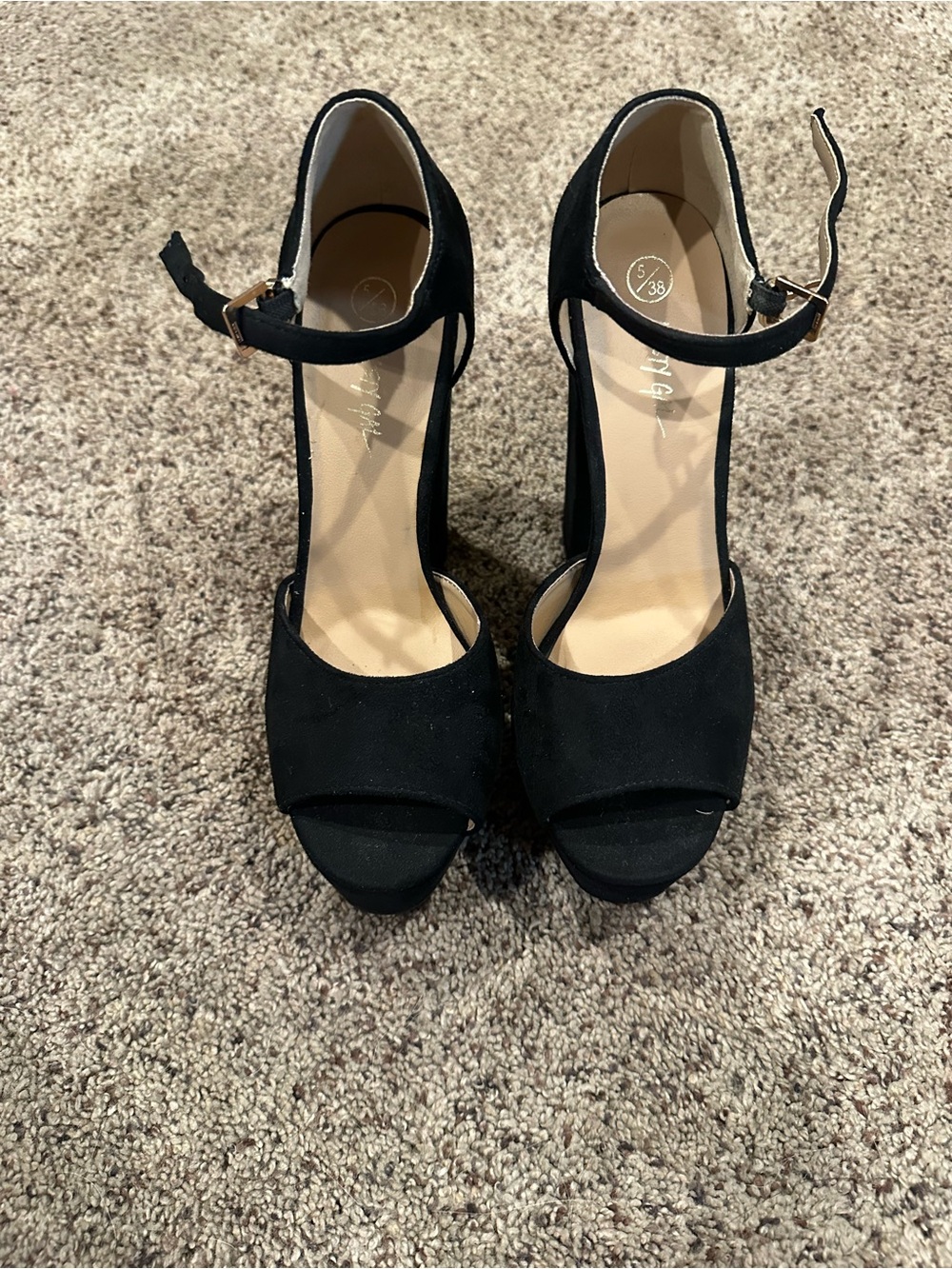 Nasty Gal Black Suede Ankle-Strap Platform Heels